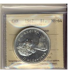 1967 $1 Diving Goose ICCS MS64.  Blast white.