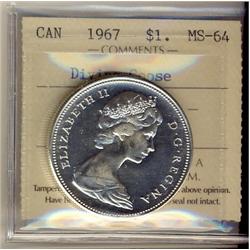 1967 $1 Diving ICCS MS64.  Blast white and lustrous example.