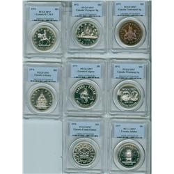 1971-1978 $1 PCGS SP67.  Lot of eight commerative silver UNC