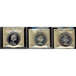 1960 $1 PL64, 1962 PL65 Cameo, 1967 PL64 Cameo $1.  Lot of 3 PL dollars all ICCS graded.