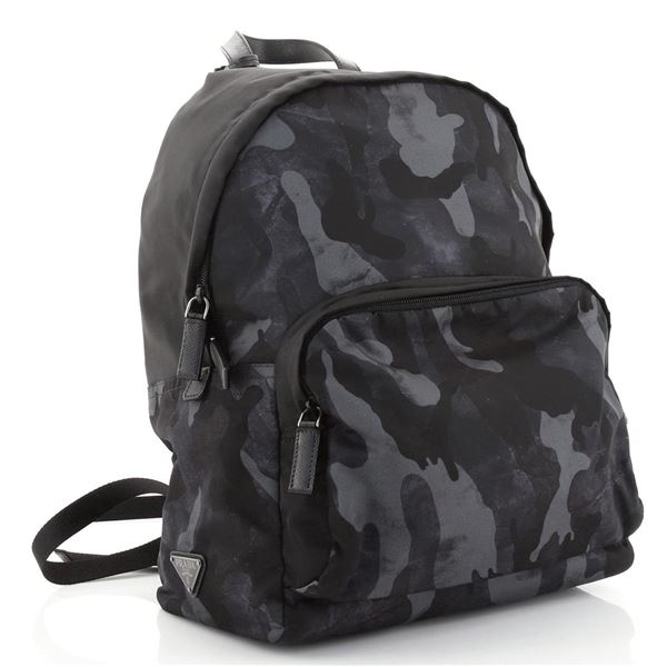 Prada Black Printed Camo Tessuto Front Pocket Medium Backpack