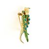 Image 6 : Vintage 14k Gold Green Yellow Brown Enamel Round Turquoise Butterfly Brooch Pin