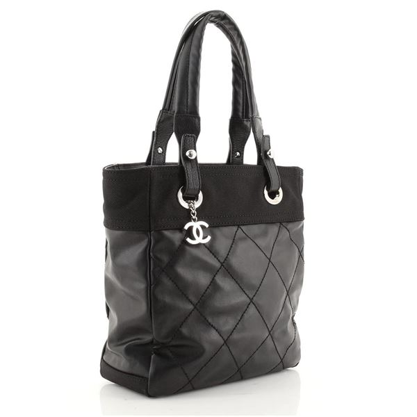 Chanel Black Biarritz Quilted Coated Canvas Small Tote Bag