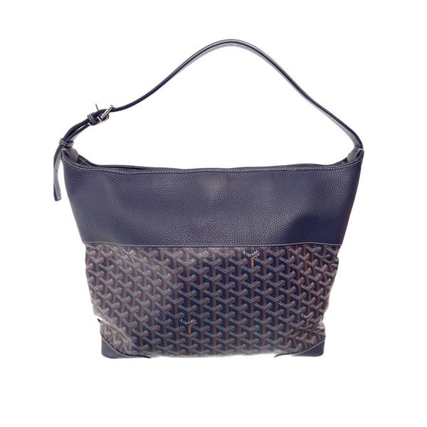 Goyard Blue Canvas Leather Grenadine Hobo Bag