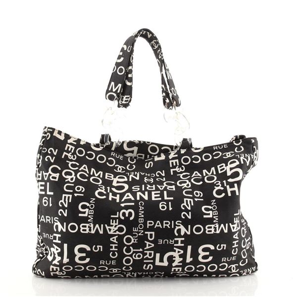 Chanel Black Printed Canvas 31 Rue Cambon Beach Large Tote Bag