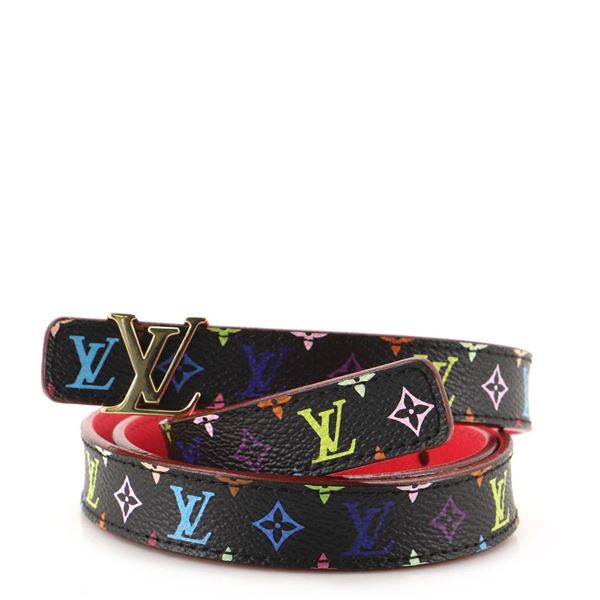 Louis Vuitton Black Multicolor Monogram LV Initiales Thin Belt