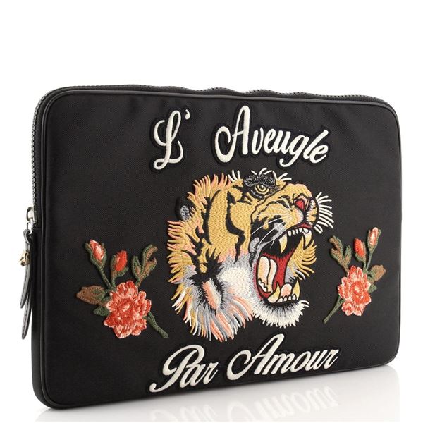 Gucci Black Embroidered Techno Canvas Laptop Sleeve