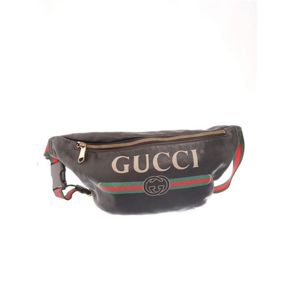 Gucci Logo Print Black Belt Bag