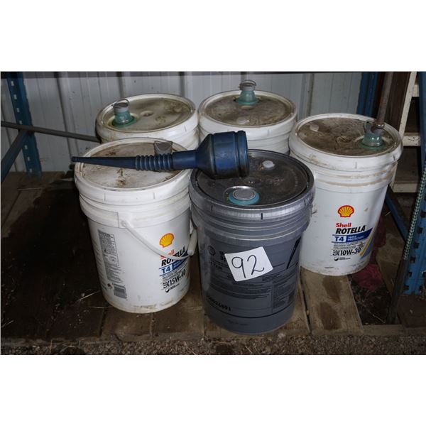 Pails of 15/40 Oil, Hydraulic Fluid