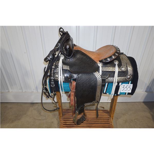 Saddle - Vintage Black Western Parade (E02 10) Red/Brown seat, basket stamped with silver-coated met