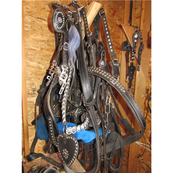 Show harness, used once, chrome spreaders, chrome hames, chrome teardrops. Good for 1100 to 1400LB h