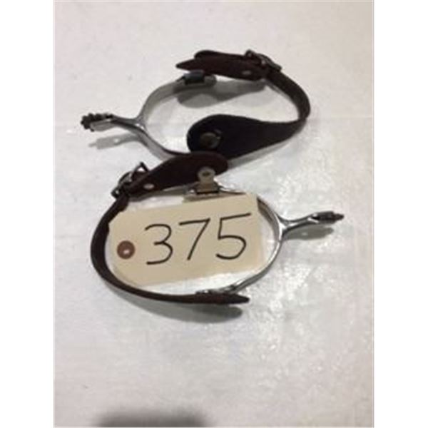 Spurs Cutting Horse Stainless Steel 7/8in Plain Band 1 7/8in Shank Rowel with Straps