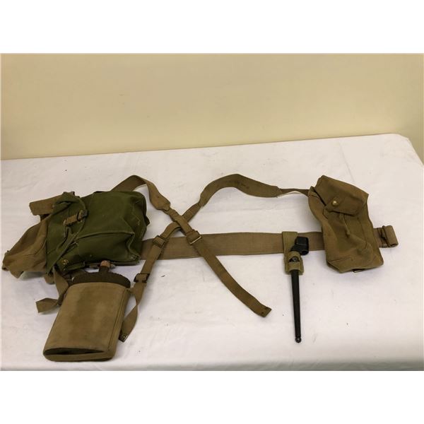 Complete WWII Commonwealth Webbing Set with Gasmask