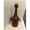 Image 2 : Vintage Leather & Wood Bottle with two shot glasses
