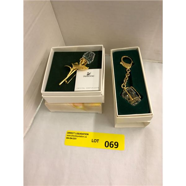 SWAROVSKI - Christal Pin and Keychain - two pieces with original boxes