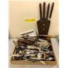 Image 1 : Misc. Collection of utensils & vintage knife block