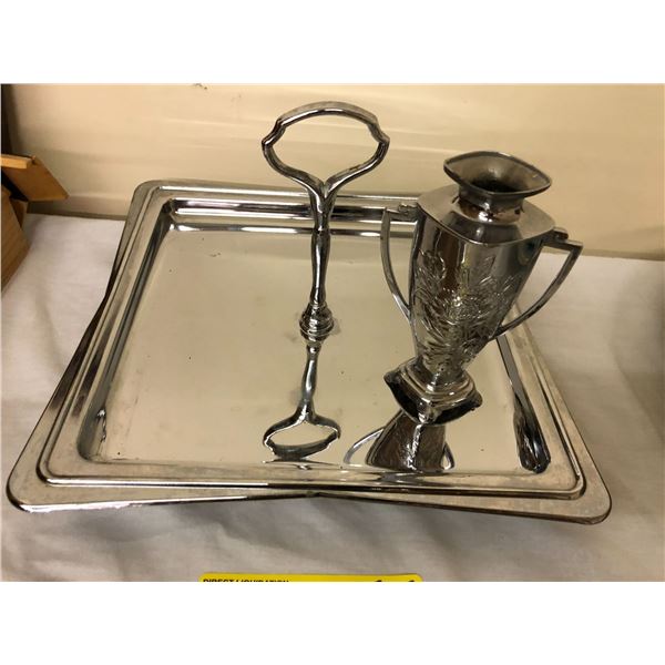Chrome Serving Platter & Vase