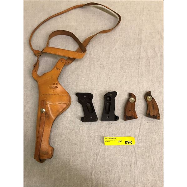 Large leather revolver holster and unknown pistol grips