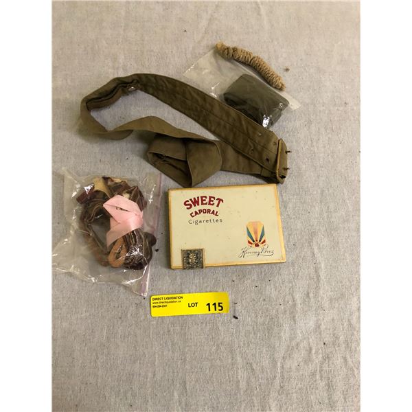 Misc. lot of Military Belt, Tie, Suspenders, Cigarette Case and Utility String