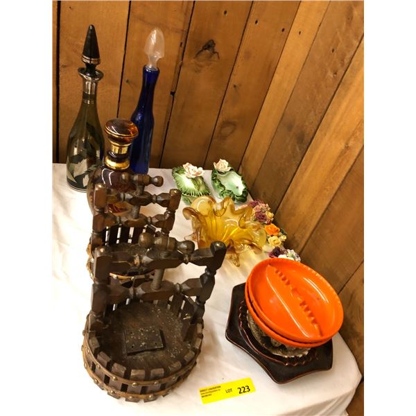 Collection of Vintage Ashtrays and Antique Liquor Bottles