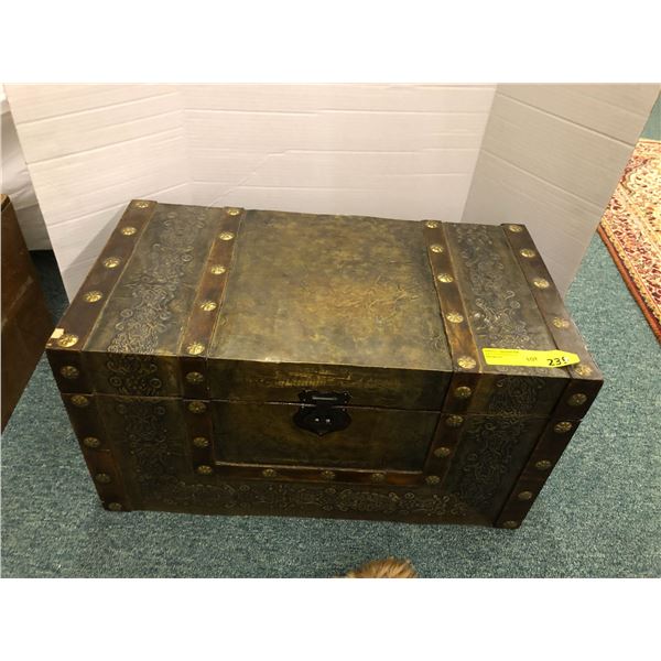 Antique Wood & Metal Chest - approx. 23in x 12 1/2in x 12 1/2in- interesting piece
