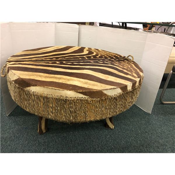 Zebra Tribal Hide Drum - 35in wide