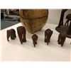 Image 4 : Large Group of Carved Wood Elephants with bone tusks, Sprinkbuck and Pomegranet Husk from South Afri