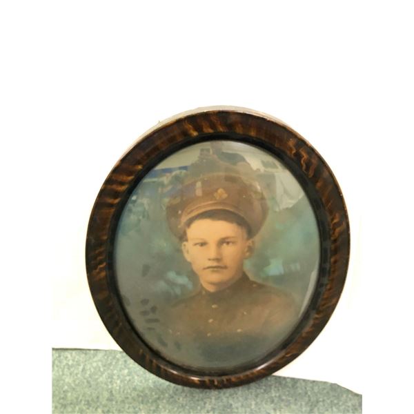 WWI Portrait of Canadian Soldier - Hand Coloured in Original frame with bubble glass - excellent con