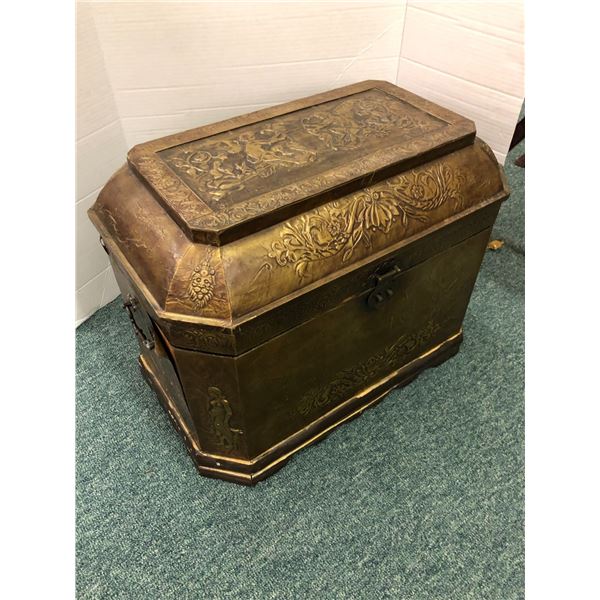 Wood Chest with Metal Veneer - 21in x 13in x 16in - some peeling