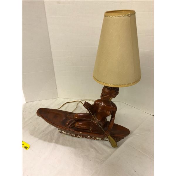 Naked African Woman in Canoe Lamp - cast - approx. 20in x 6 in x 23in