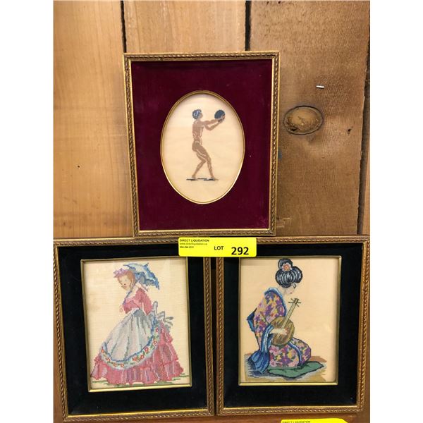 Collection of three Framed needlepoints - largest 8 1/4in x 10in