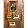 Image 1 : Set of Four Small Paintings with Elaborate Frames and one Japanese Embroidery - largest is 14in x 22
