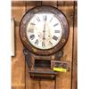 Image 1 : Vintage Clock with elaborate woodwork - approx. 17in x 4in x 27in - wood has some cracking from age