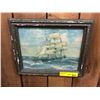 Image 1 : Sailing Ship print in rustic frame - approx. 15in x 12in