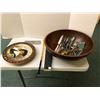 Image 1 : Group of Silverware, Collectible Plate, CP Air Cutlery, and Wood Bowl/Plate