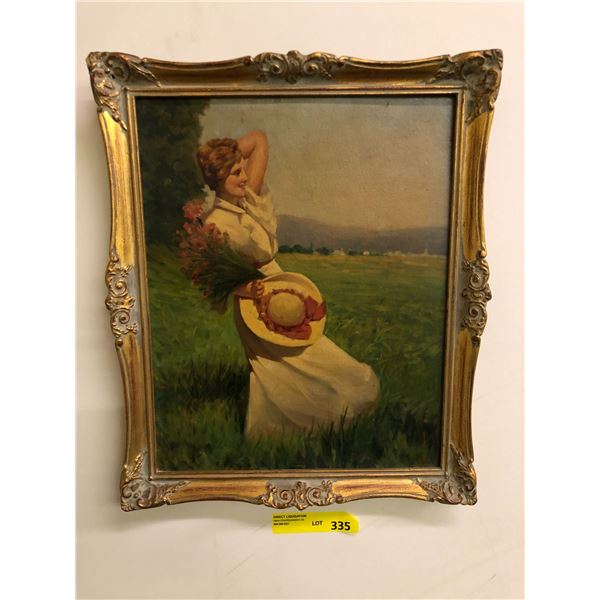 Lady in the Countryside Painting - approx. 15 1/2in x 18 3/4in