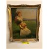 Image 1 : Lady in the Countryside Painting - approx. 15 1/2in x 18 3/4in