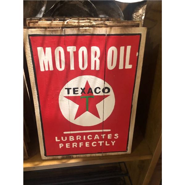 TEXACO Motor Oil - Lubricates Perfectly - Wood Reproduction Sign