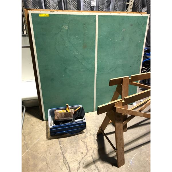 Vintage Ping Pong Table with Stand and Paddles