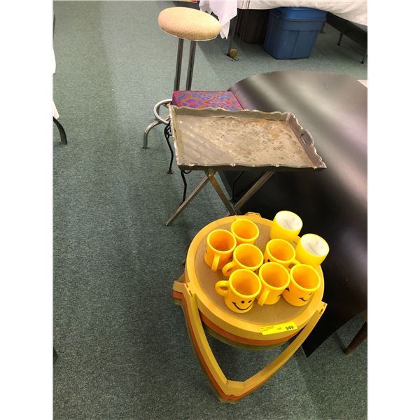 Group of Vintage Tables and Chairs with Happy Face Mugs