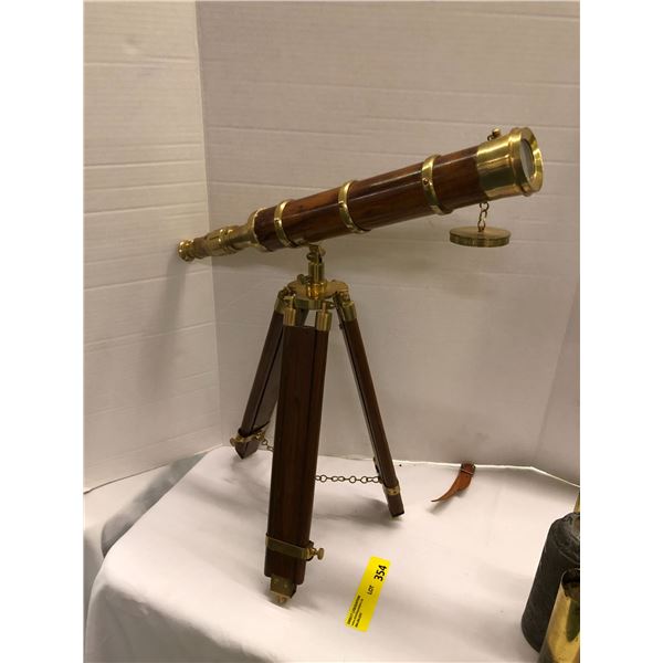 Antique Wood & Brass Telescope on Tripod
