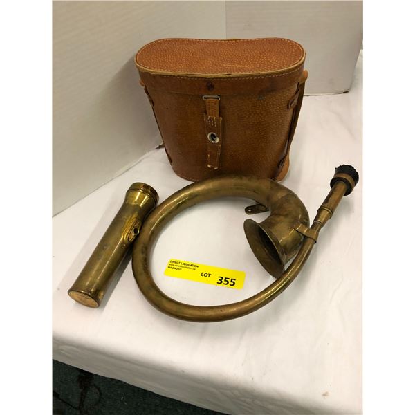 Vintage Horn, Flashlight & Binoculars
