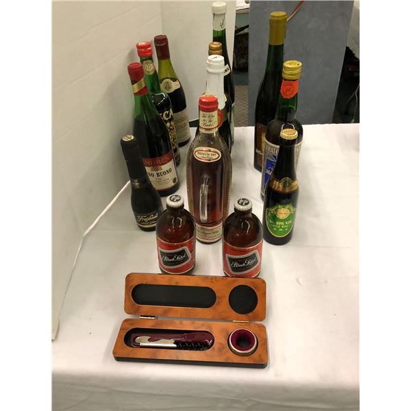 Collection of vintage Beer & Wine with vintage Wine Opener by Trudeau
