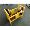 Image 2 : Antique Yellow Doll Crib on wheels with two Stuffed Monkeys