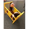 Image 5 : Antique Yellow Doll Crib on wheels with two Stuffed Monkeys
