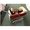 Image 1 : Antique Baby Carriage - Red with White Sun Shade  and protective rain cover with two Monkeys