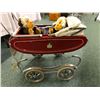 Image 2 : Antique Baby Carriage - Red with White Sun Shade  and protective rain cover with two Monkeys