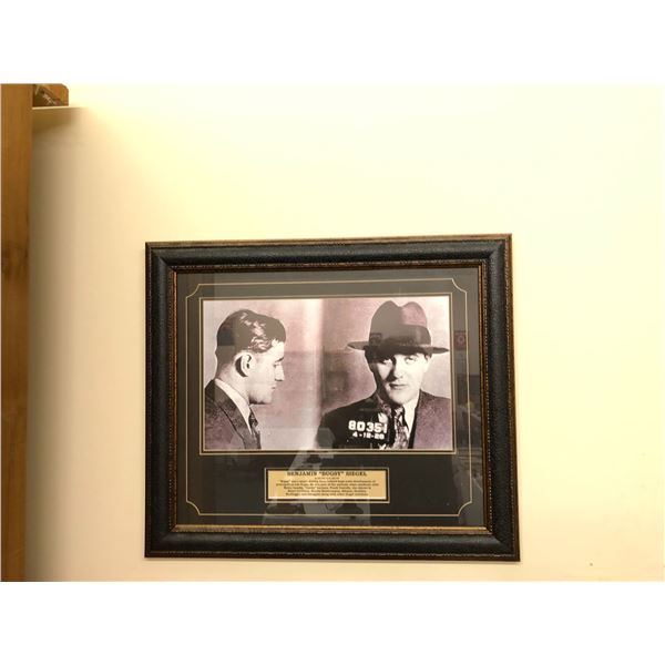 Framed Mugshot with info about Benjamin "Bugsy" Siegel - approx. 28 1/2in x 24 1/2in