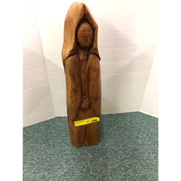 Carved Wooden Woman with veil - 23in tall