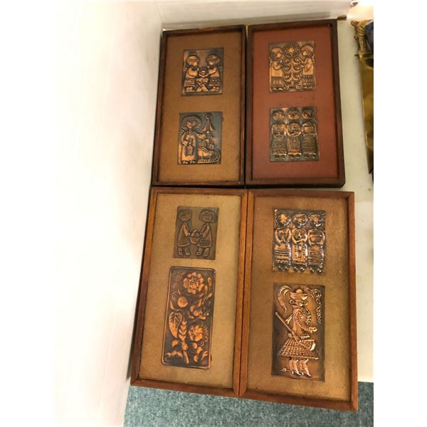 Group of 4 mystical stamped copper bricks - frames